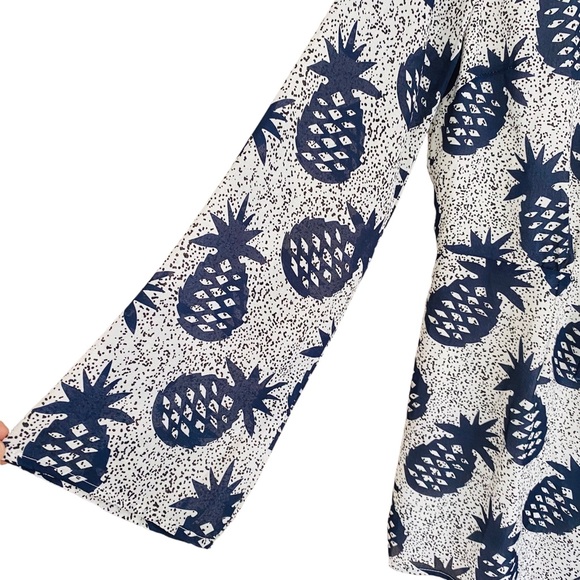 Lucca Pineapple Long Minimal Bell Sleeve Tie Neck Short Romper Size Large - Picture 5 of 10